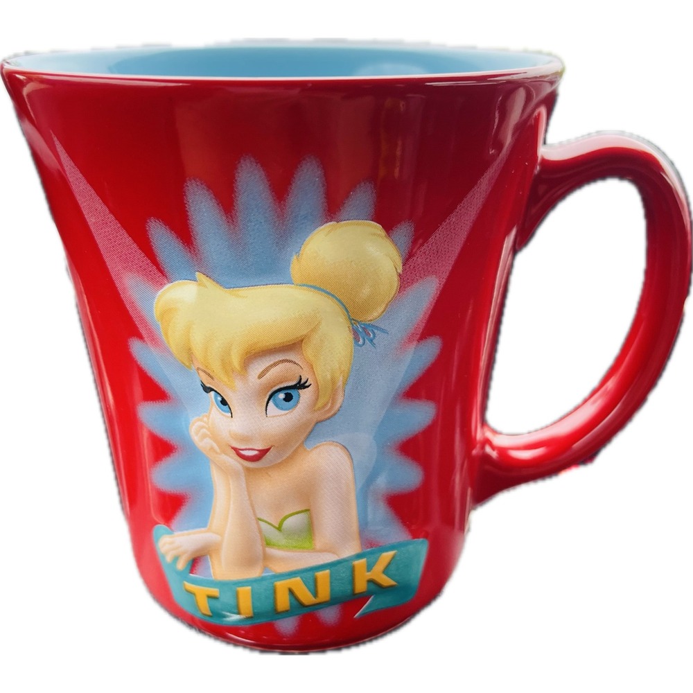 Disney Store Tinker Bell Tink Red Coffee Mug Blue Interior Ceramic Peter Pan